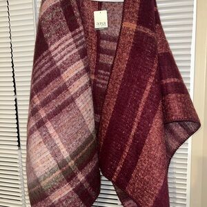 a.n.a Burgundy Plaid Shawl Lot C-025